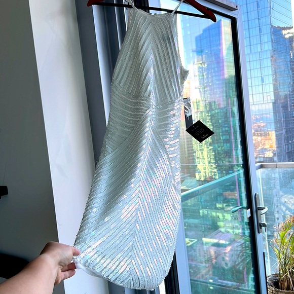 Lulus Iridescent sequin white halter mini dress, tags still on! - Picture 2 of 9